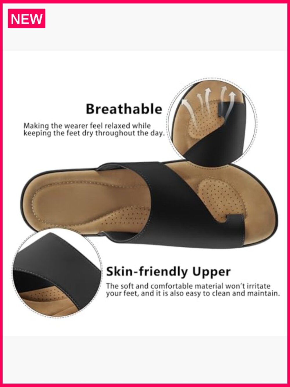 Orthopedic Flat Sandals Slides for Women Comfortable Walking Casual Shoes - Picture 4 of 7